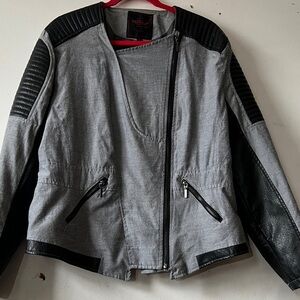 Yoki Women's faux accent Leather Jacket in Gray and Black 2XL